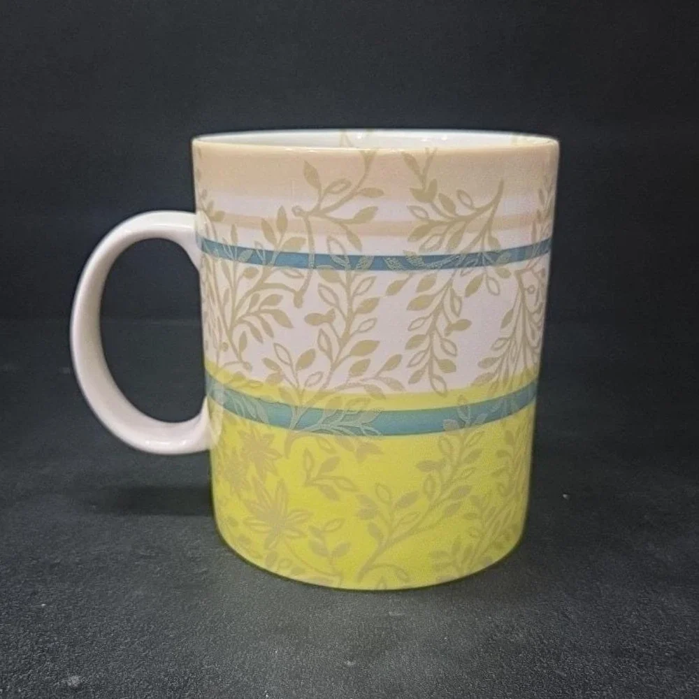 Starbucks Zen‎ Coffee Cup, Vintage Inspired Teal & Green Leaf Design, Drinkware